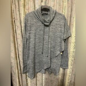 Anthro Doe & Rae Cowl Neck Long Sleeve Wrap Top w/ Pockets Gray Size Large NWT